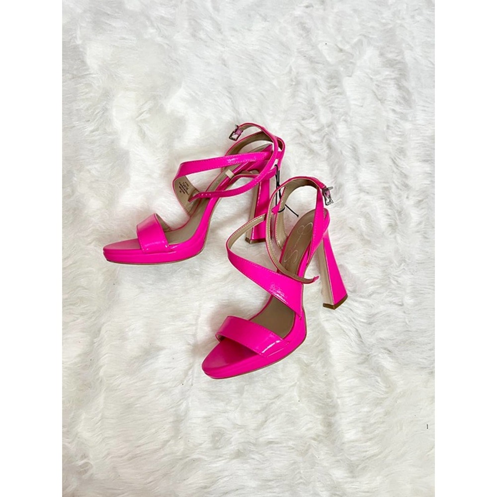 Jessica Simpson Pink Open Toe Criss Cross Vamp Block Heels Size 7.5M/38